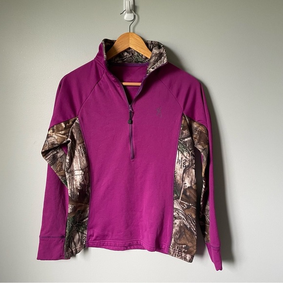 Browning Purple Quarter-Zip Pullover with Camouflage Accents Size Small - Picture 1 of 6